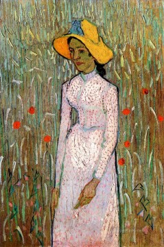 Niña de pie sobre un fondo de trigo Vincent van Gogh Pinturas al óleo